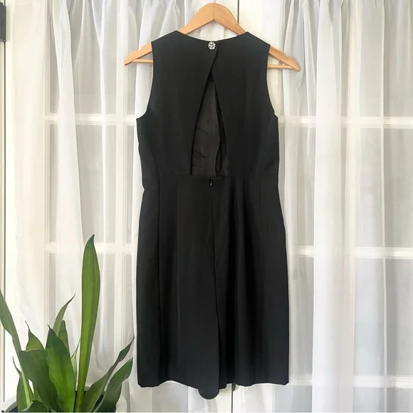 Tara Jarmon Elegant Cut Out Black Dress with Pockets and Rhinestone Buttons Sz 0 - Picture 4 of 10